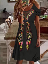 Vestido bohemio de manga corta con escote en V y hombros descubiertos